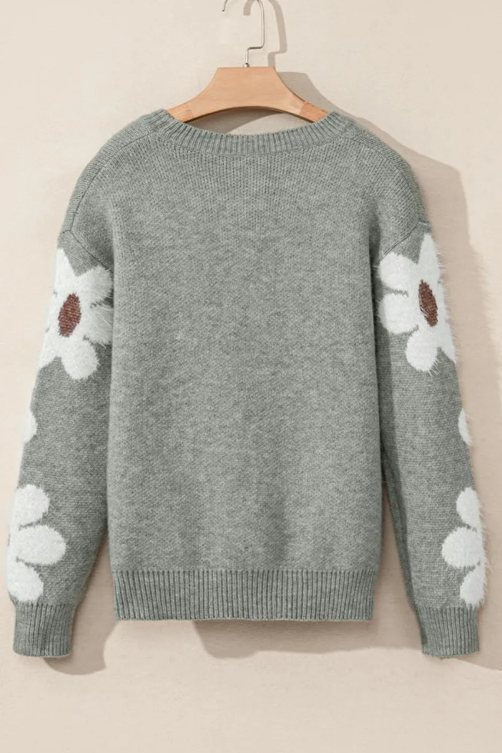 Outlet Dear-Lover Flower Sleeve Drop Shoulder Sweater Light Grey
