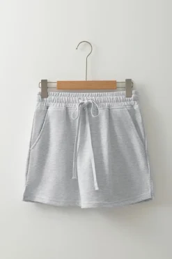 Clearance Dear-Lover French Terry Drawstring Mini Skort with Pockets Light Grey
