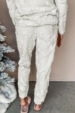 Discount Dear-Lover Leopard Textured Loose Fit Fleece Lounge Set Light Grey