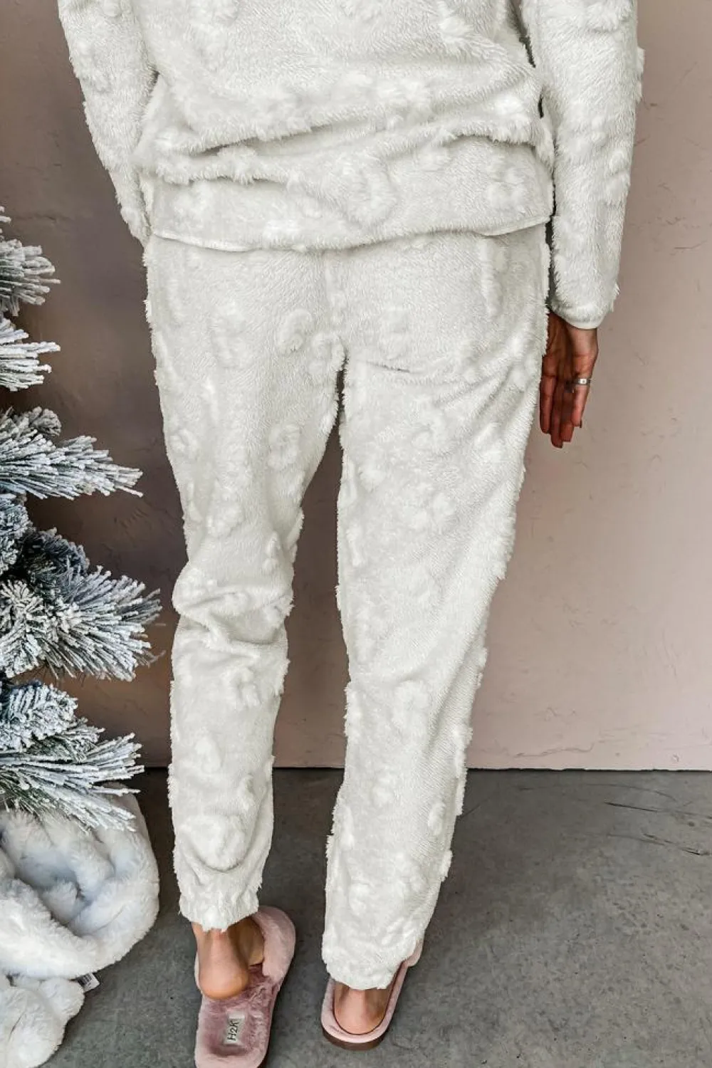 Discount Dear-Lover Leopard Textured Loose Fit Fleece Lounge Set Light Grey