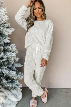 Discount Dear-Lover Leopard Textured Loose Fit Fleece Lounge Set Light Grey