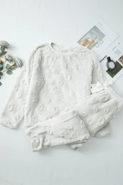 Discount Dear-Lover Leopard Textured Loose Fit Fleece Lounge Set Light Grey