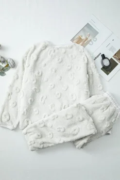 Discount Dear-Lover Leopard Textured Loose Fit Fleece Lounge Set Light Grey
