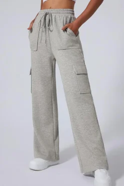 Online Dear-Lover Multi Pockets Lace-up High Waist Wide Leg Workout Pants Light Grey