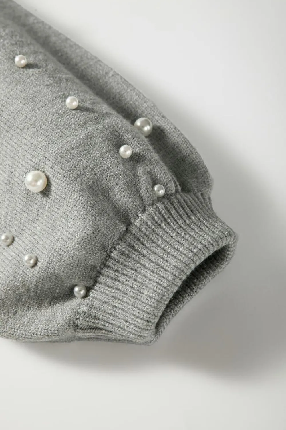 Best Dear-Lover Pearled Drop Shoulder Round Neck Sweater Light Grey