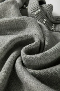 Best Dear-Lover Pearled Drop Shoulder Round Neck Sweater Light Grey