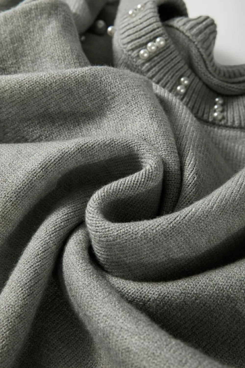 Best Dear-Lover Pearled Drop Shoulder Round Neck Sweater Light Grey