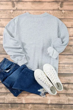 Best Dear-Lover Plain Drop Shoulder Crewneck Pullover Sweatshirt Light Grey