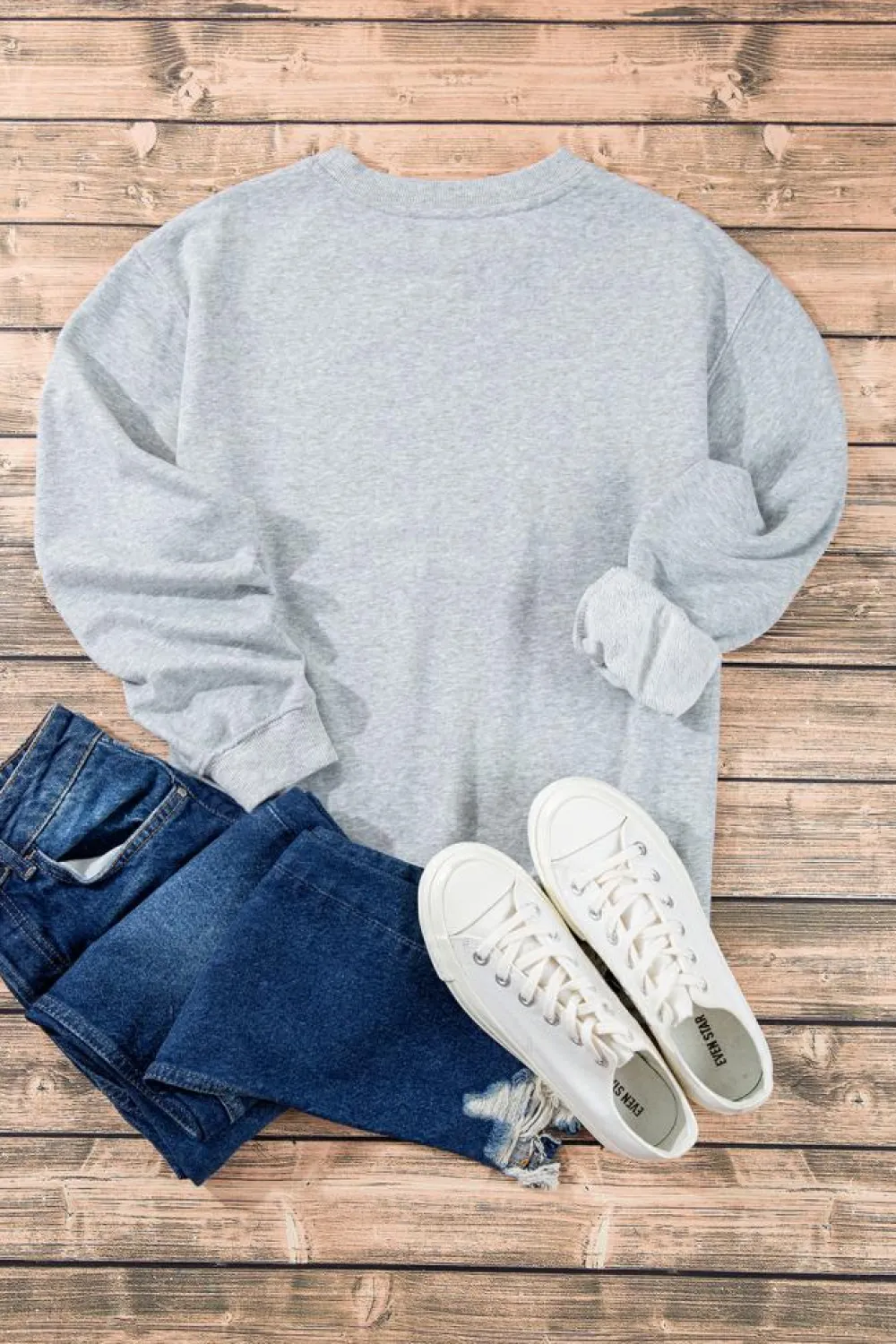 Best Dear-Lover Plain Drop Shoulder Crewneck Pullover Sweatshirt Light Grey