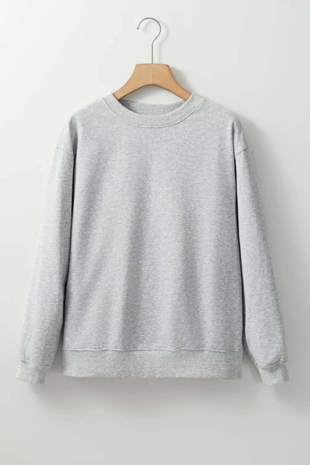 Best Dear-Lover Plain Drop Shoulder Crewneck Pullover Sweatshirt Light Grey