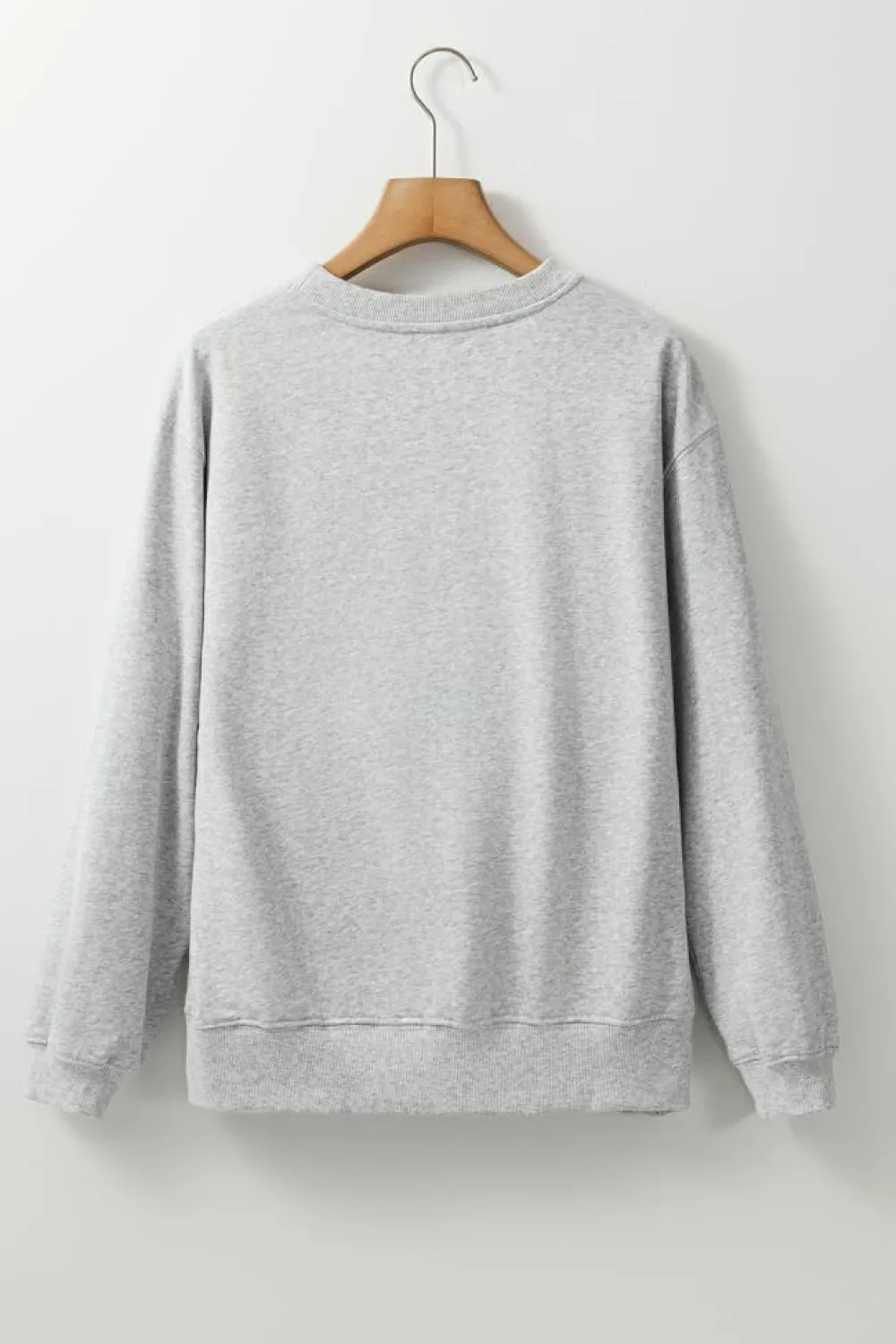 Best Dear-Lover Plain Drop Shoulder Crewneck Pullover Sweatshirt Light Grey
