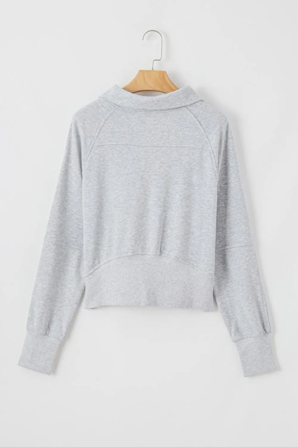 Clearance Dear-Lover Quarter Zip Stand Neck Kangaroo Pocket Sweatshirt Light Grey