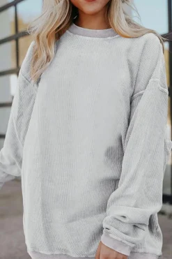 Hot Dear-Lover Ribbed Corduroy Oversized Sweatshirt Light Grey