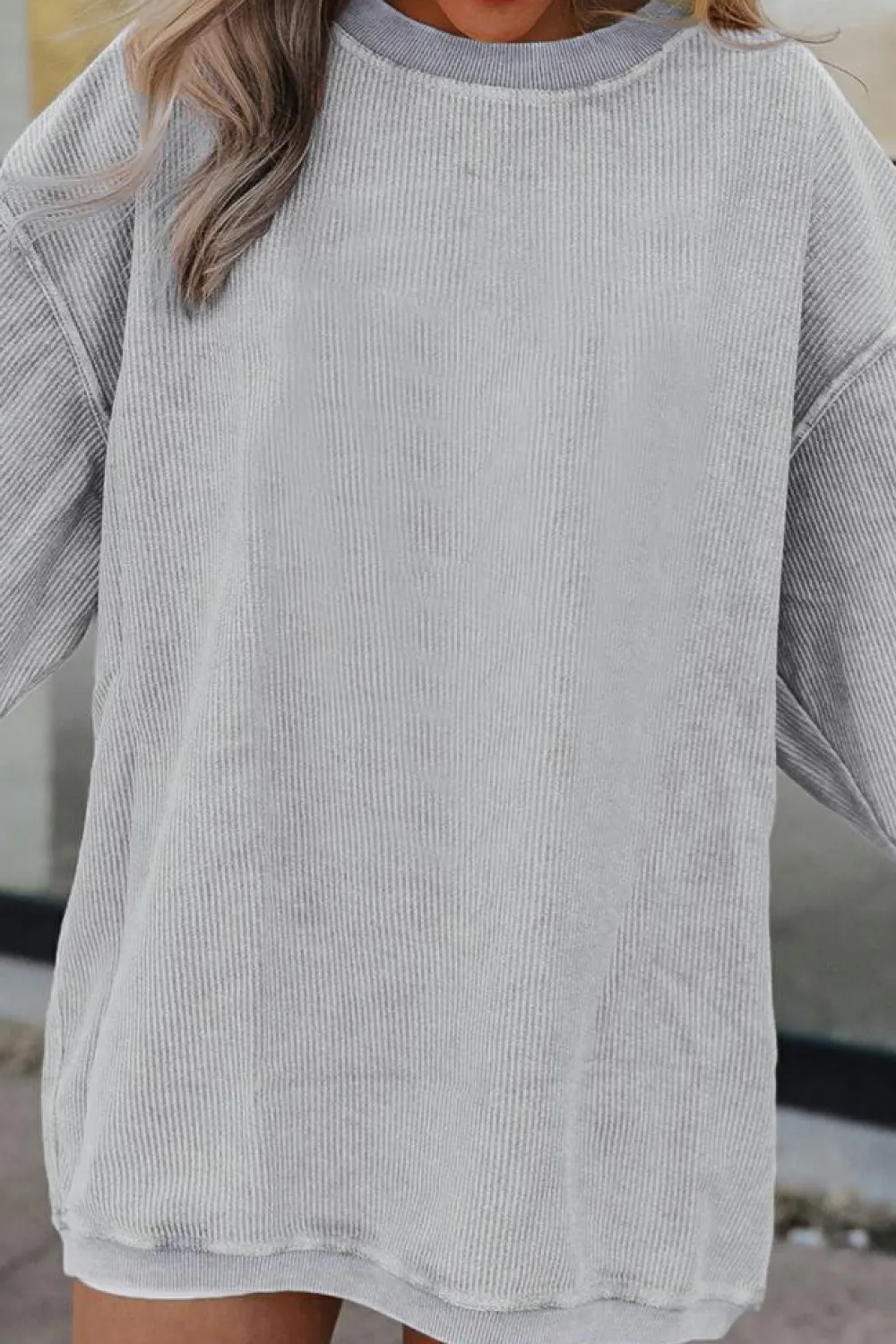 Hot Dear-Lover Ribbed Corduroy Oversized Sweatshirt Light Grey