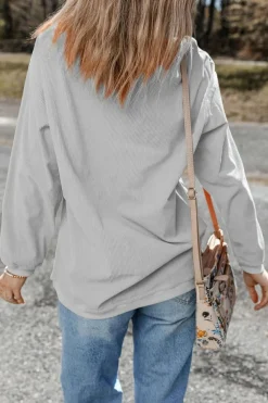 Hot Dear-Lover Ribbed Corduroy Oversized Sweatshirt Light Grey