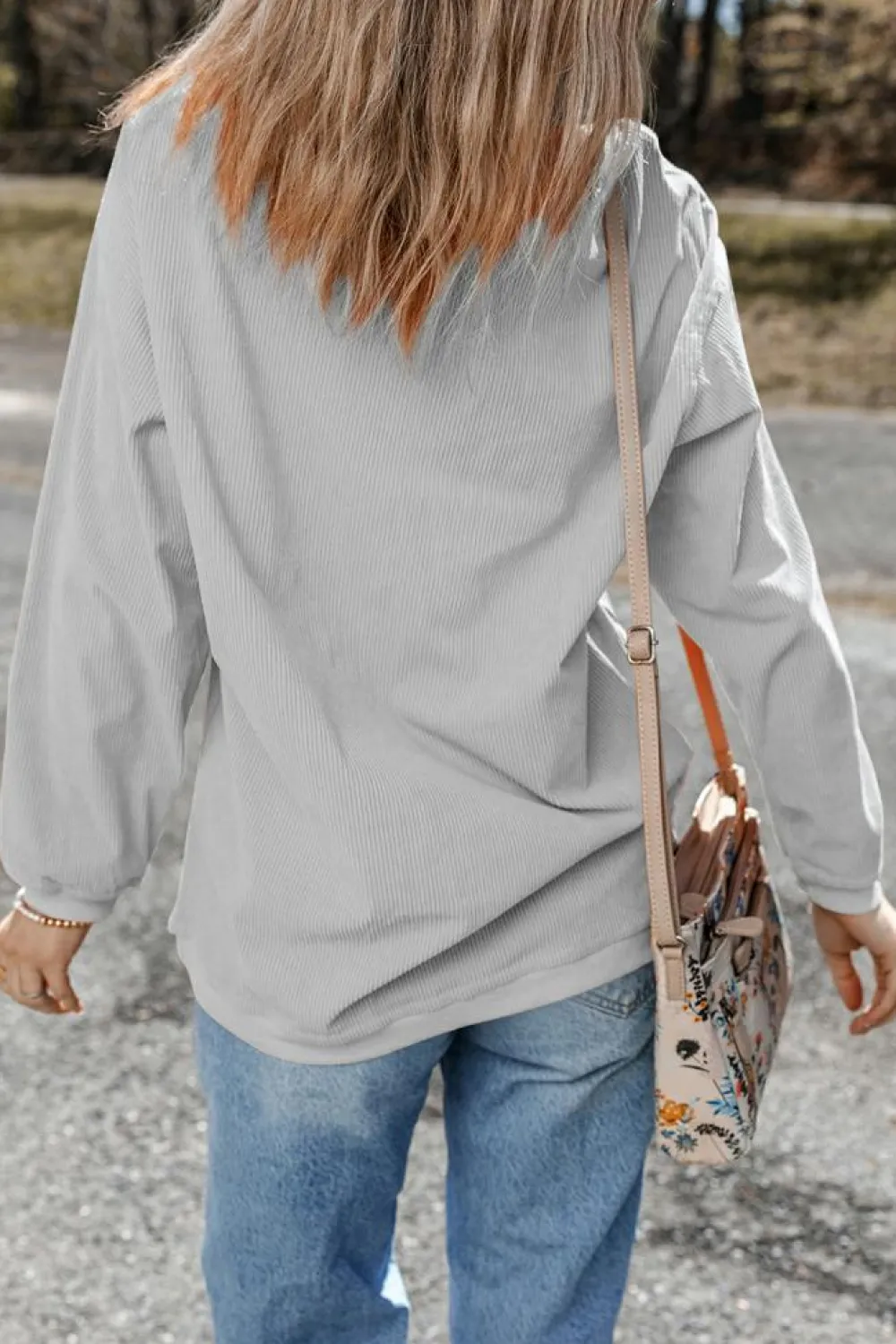 Hot Dear-Lover Ribbed Corduroy Oversized Sweatshirt Light Grey
