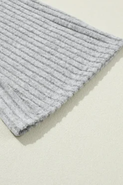 New Dear-Lover Ribbed Knit V Neck Slouchy Two-piece Outfit Light Grey