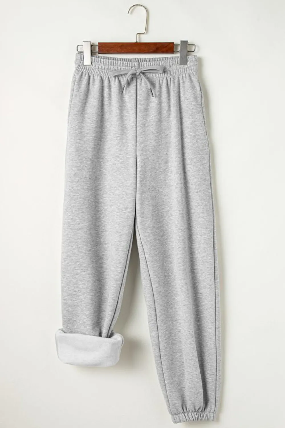 Outlet Dear-Lover Solid Color Fleece Lined Drawstring Waist Joggers Light Grey