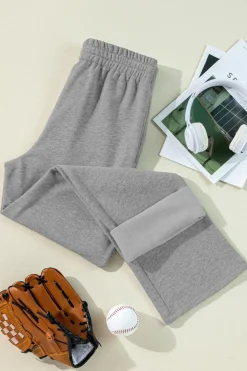 Clearance Dear-Lover Solid Color Fleece Lined Drawstring Waist Casual Pants Light Grey
