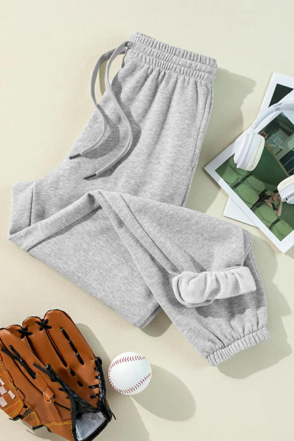 Outlet Dear-Lover Solid Color Fleece Lined Drawstring Waist Joggers Light Grey