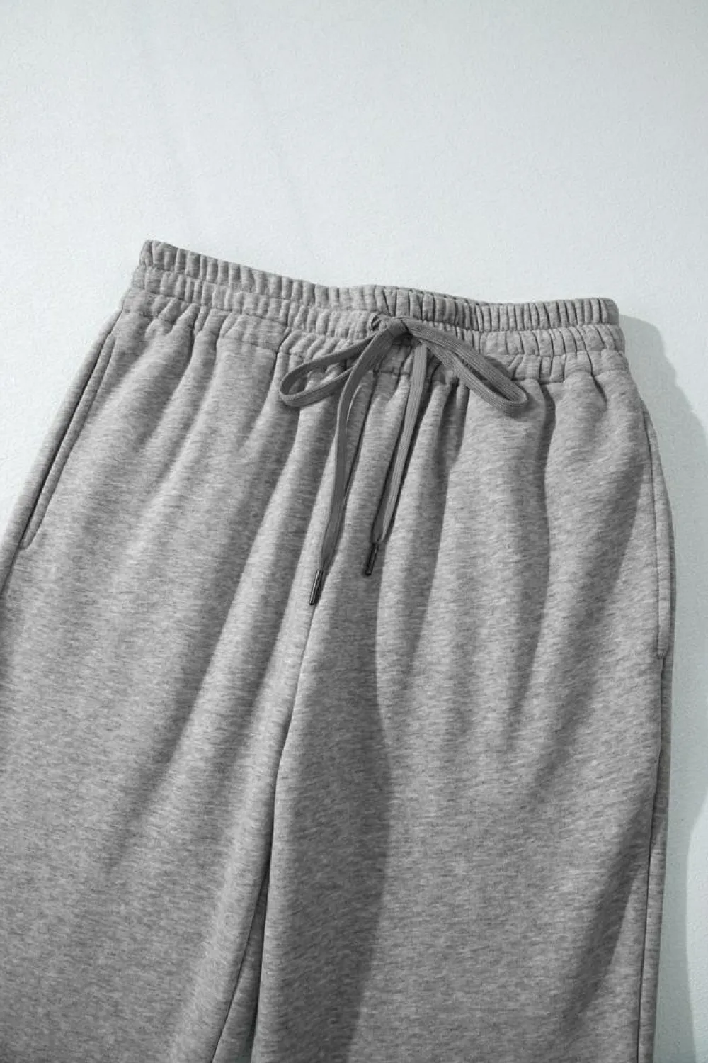 Clearance Dear-Lover Solid Color Fleece Lined Drawstring Waist Casual Pants Light Grey