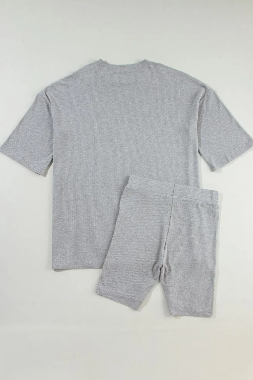 Sale Dear-Lover Solid Color Loose Tunic Top and Slim Shorts Set Light Grey