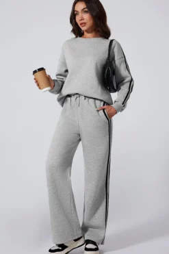 Outlet Dear-Lover Solid Color Side Striped Sweatshirt Active Set Light Grey