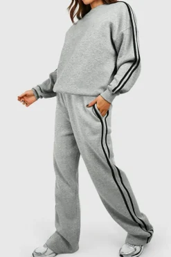 Outlet Dear-Lover Solid Color Side Striped Sweatshirt Active Set Light Grey