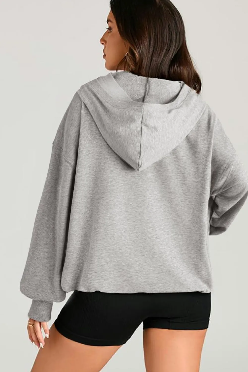Clearance Dear-Lover Solid Kangaroo Pocket Half Zipper Oversized Hoodie Light Grey