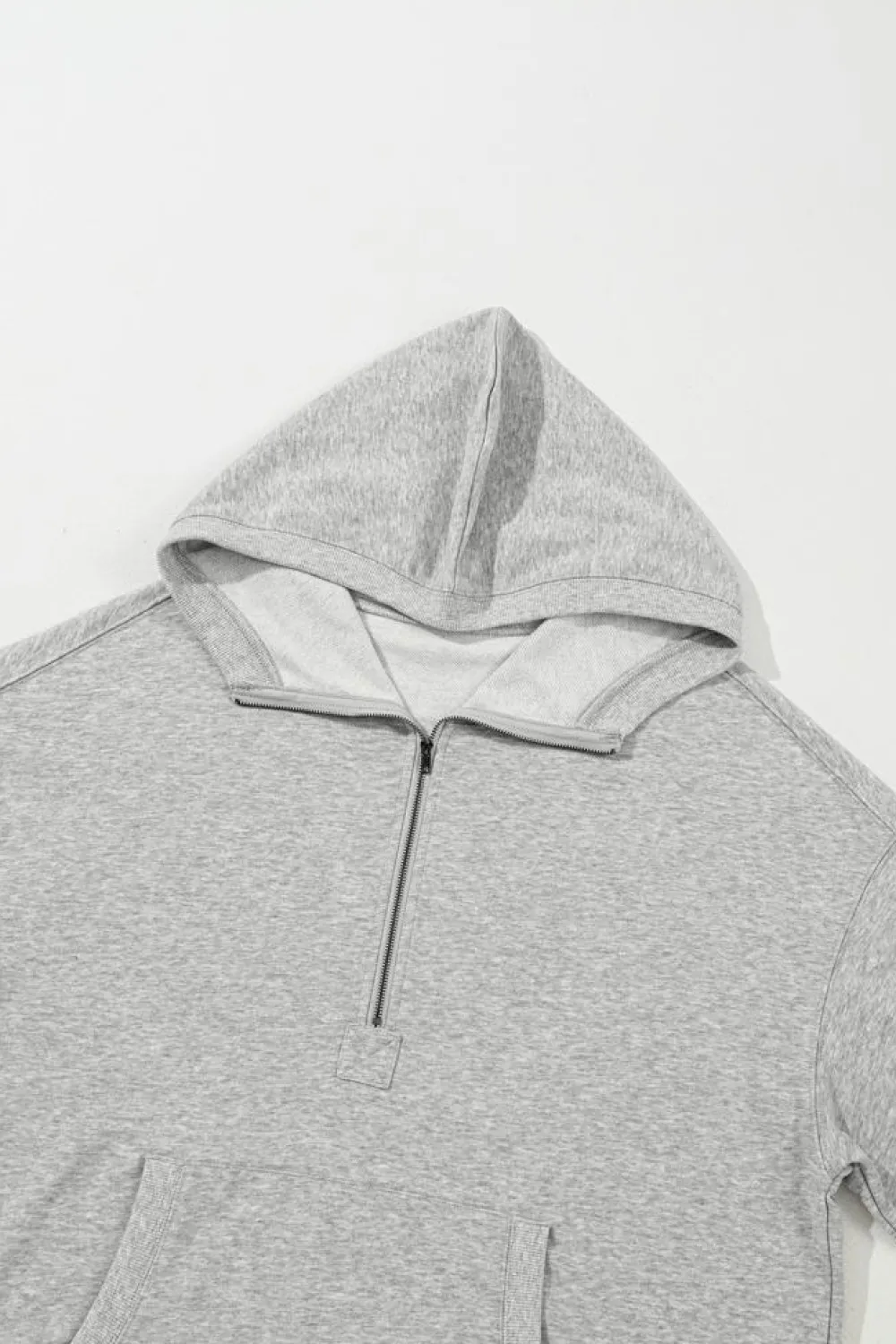 Clearance Dear-Lover Solid Kangaroo Pocket Half Zipper Oversized Hoodie Light Grey