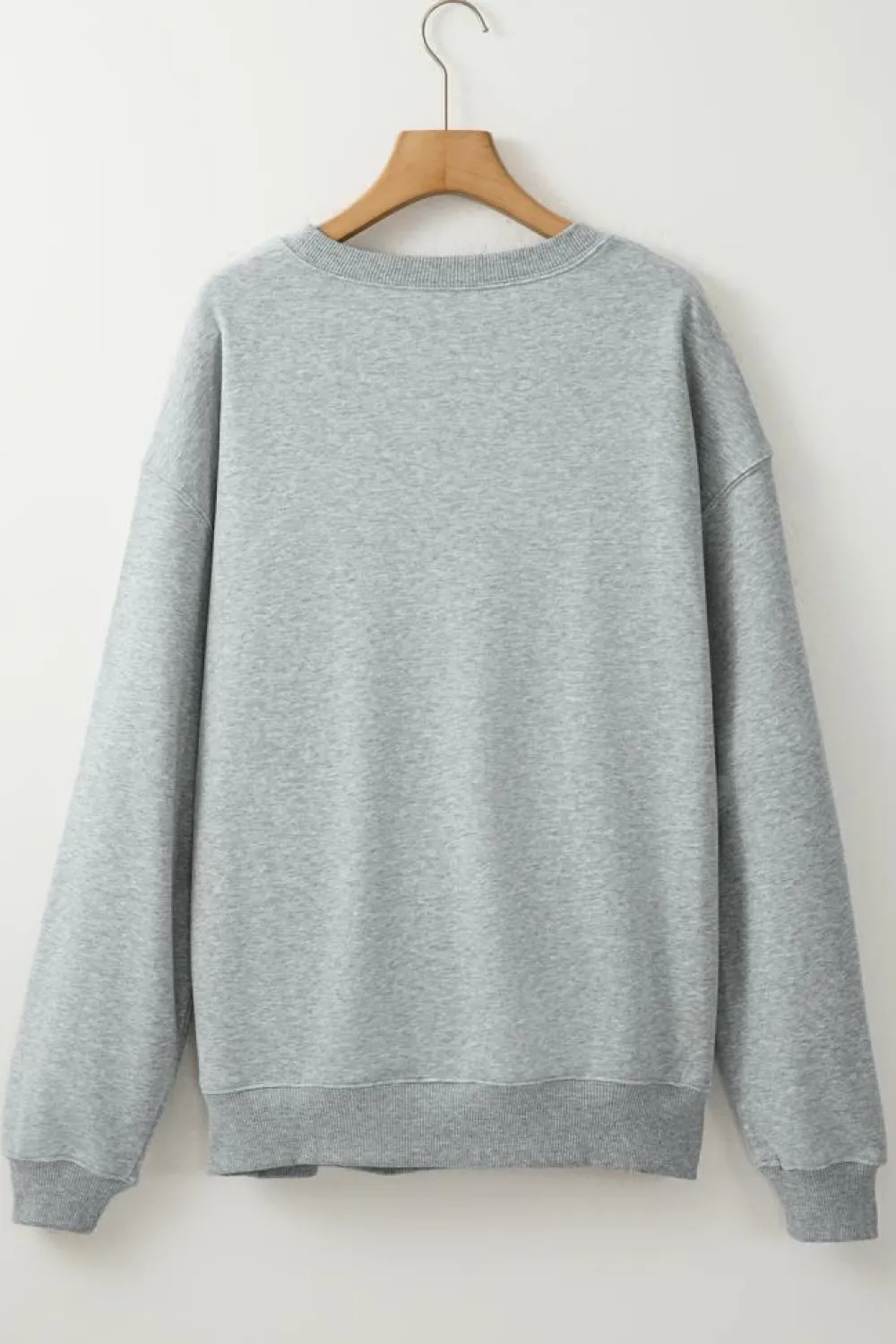 Best Dear-Lover Solid Loose Crew Neck Fleece Sweatshirt Light Grey