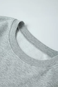 Best Dear-Lover Solid Loose Crew Neck Fleece Sweatshirt Light Grey