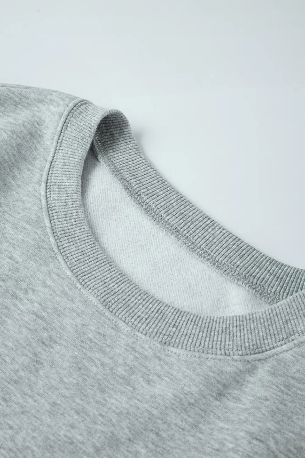 Best Dear-Lover Solid Loose Crew Neck Fleece Sweatshirt Light Grey