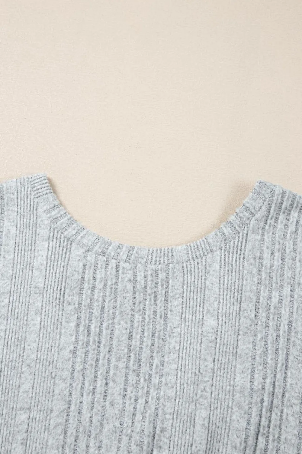 Fashion Dear-Lover Textured Crossover Backless Knit Long Sleeve Top Light Grey
