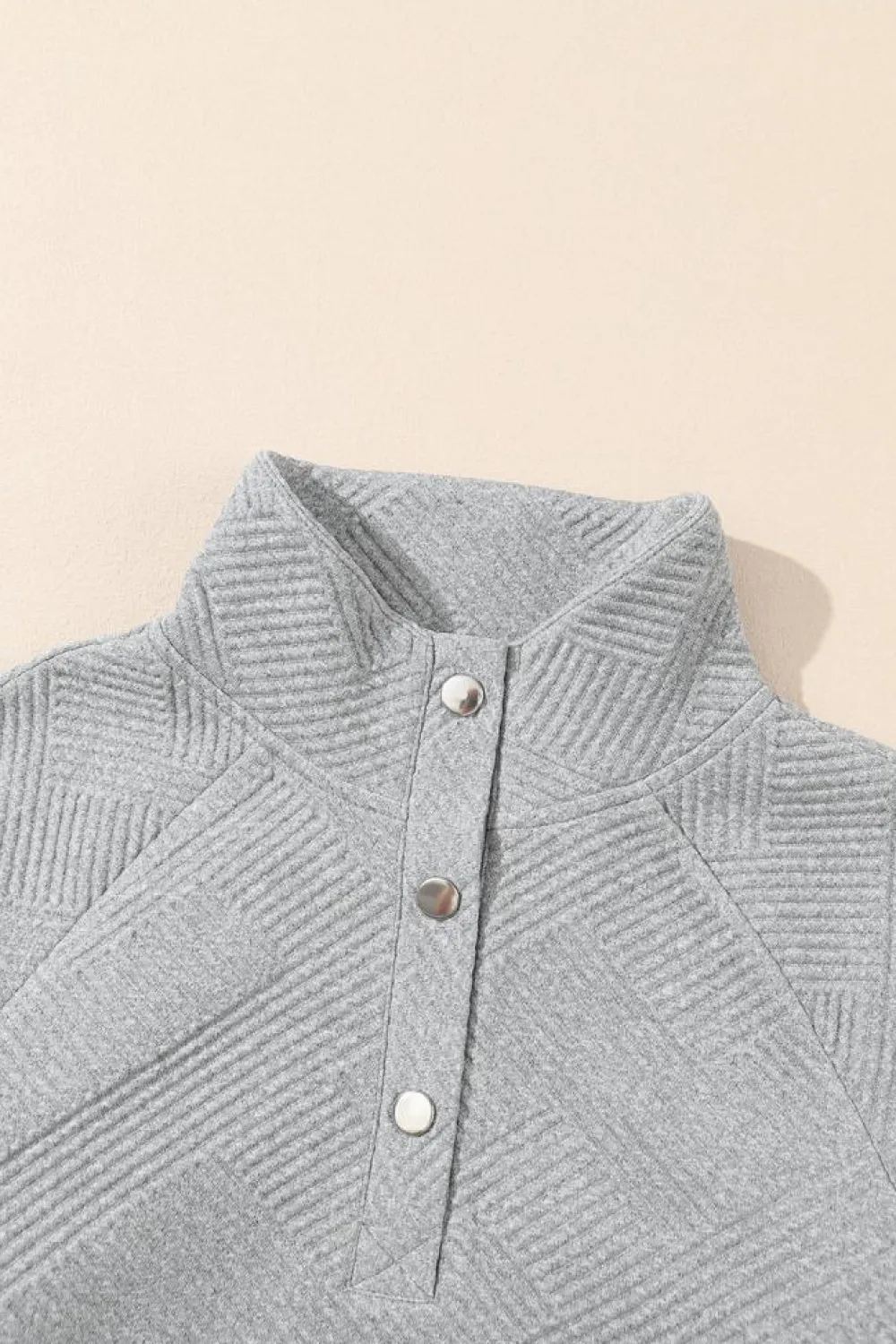 Discount Dear-Lover Textured Knit Buttoned Kangaroo Pocket Sweatshirt Light Grey