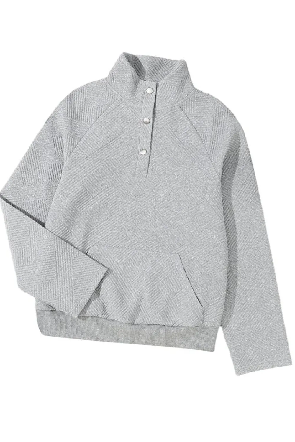 Discount Dear-Lover Textured Knit Buttoned Kangaroo Pocket Sweatshirt Light Grey