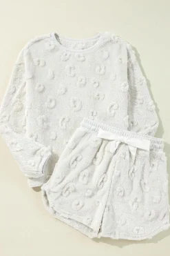 Best Dear-Lover Textured Leopard Fleece Loose Two Piece Lounge Set Light Grey