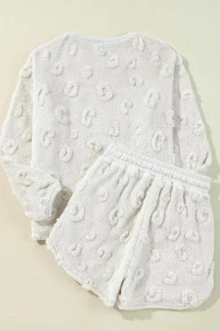 Best Dear-Lover Textured Leopard Fleece Loose Two Piece Lounge Set Light Grey