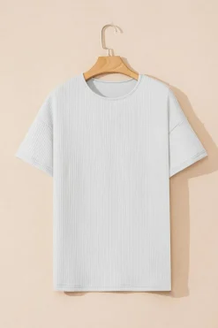 Clearance Dear-Lover Textured Loose T Shirt Light Grey