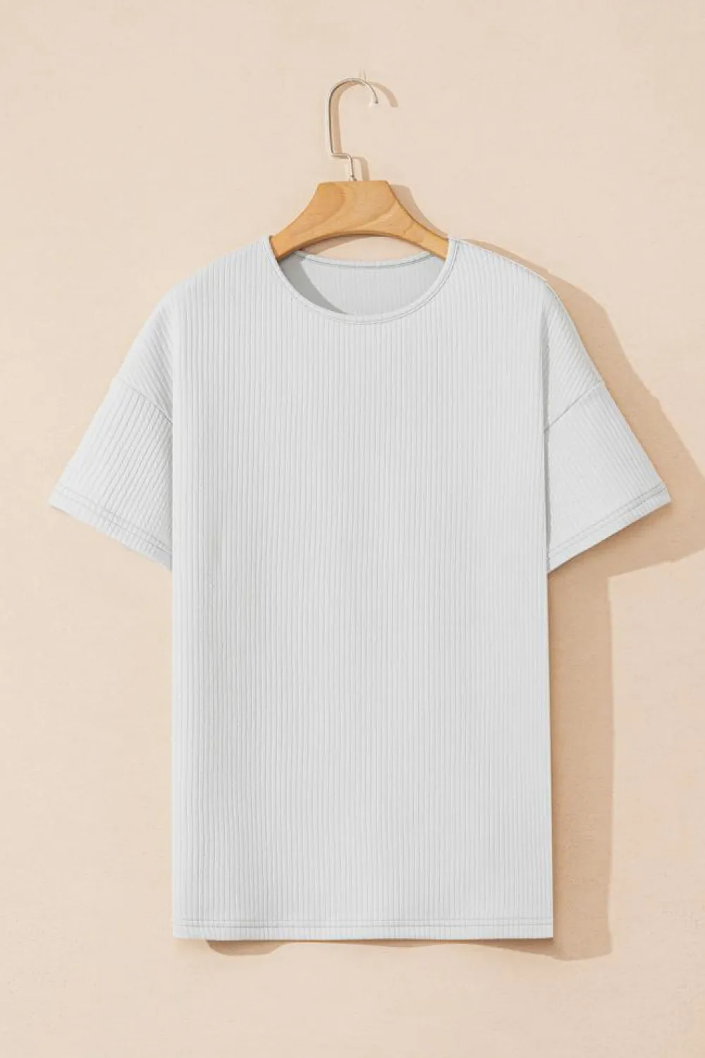 Clearance Dear-Lover Textured Loose T Shirt Light Grey