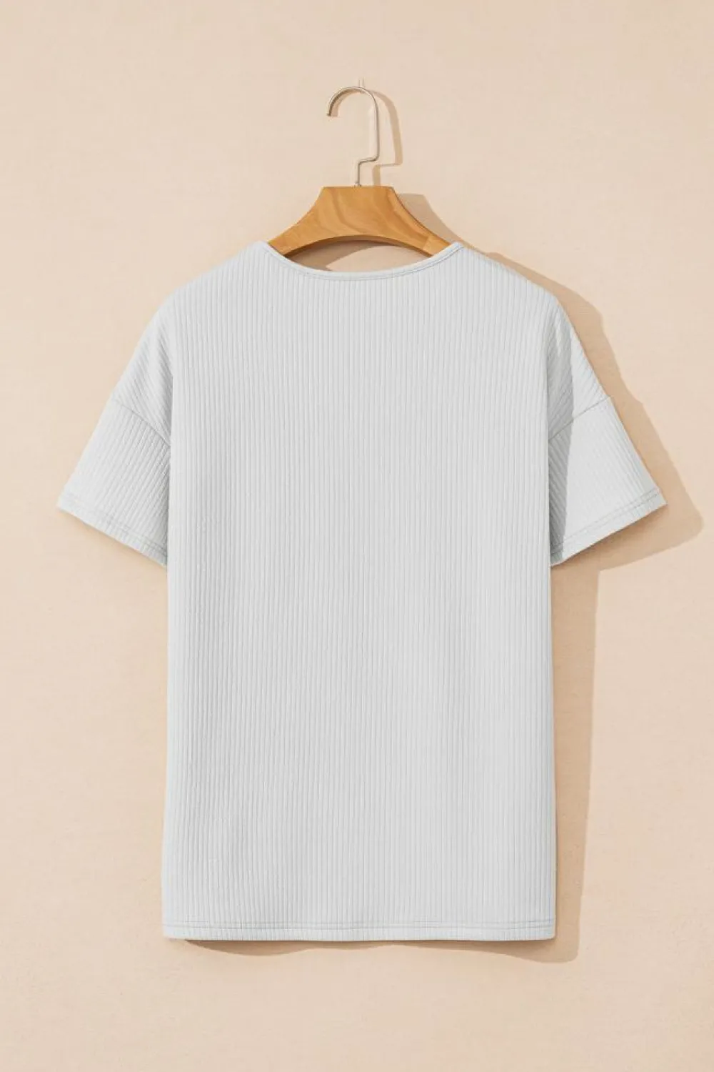 Clearance Dear-Lover Textured Loose T Shirt Light Grey