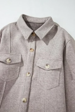 Outlet Dear-Lover Turn Down Collar Flap Pockets Buttoned Shacket Light Grey