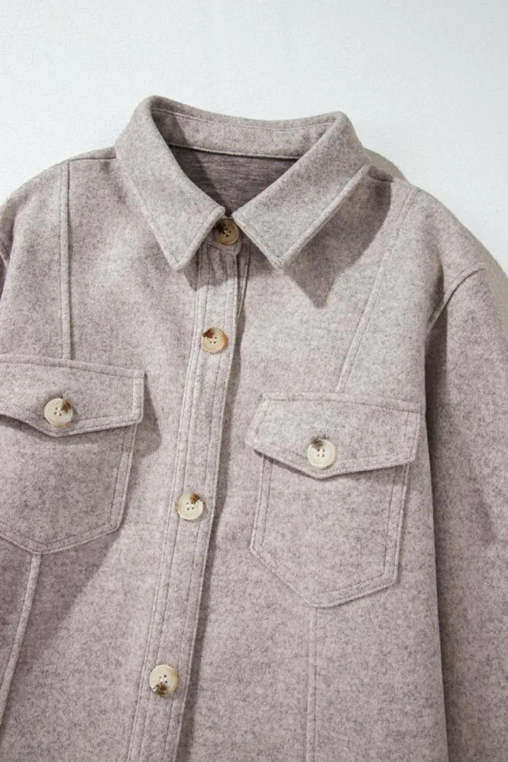 Outlet Dear-Lover Turn Down Collar Flap Pockets Buttoned Shacket Light Grey