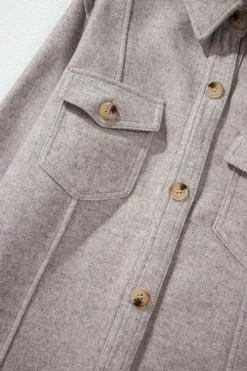 Outlet Dear-Lover Turn Down Collar Flap Pockets Buttoned Shacket Light Grey
