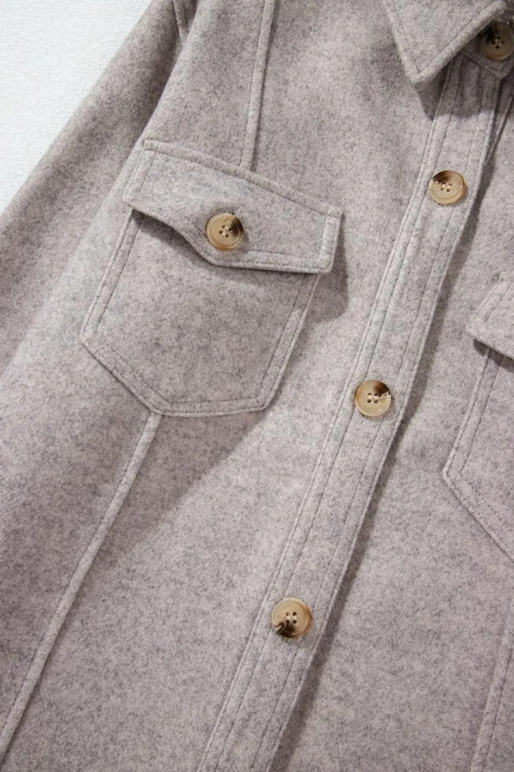 Outlet Dear-Lover Turn Down Collar Flap Pockets Buttoned Shacket Light Grey