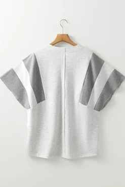 Sale Dear-Lover Two Tone Contrast Waffle Knit Patched Buttoned V Neck Top Light Grey