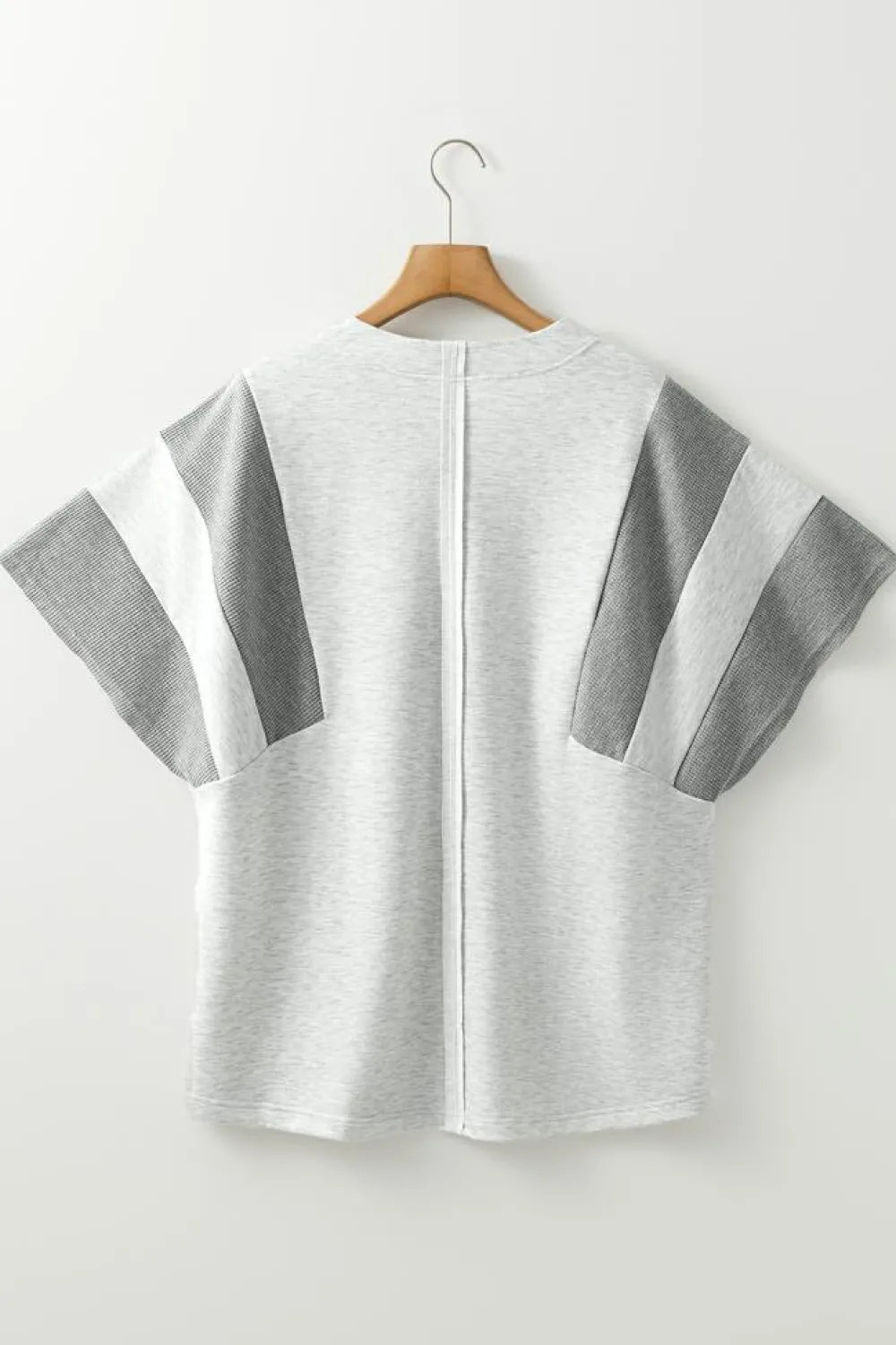 Sale Dear-Lover Two Tone Contrast Waffle Knit Patched Buttoned V Neck Top Light Grey