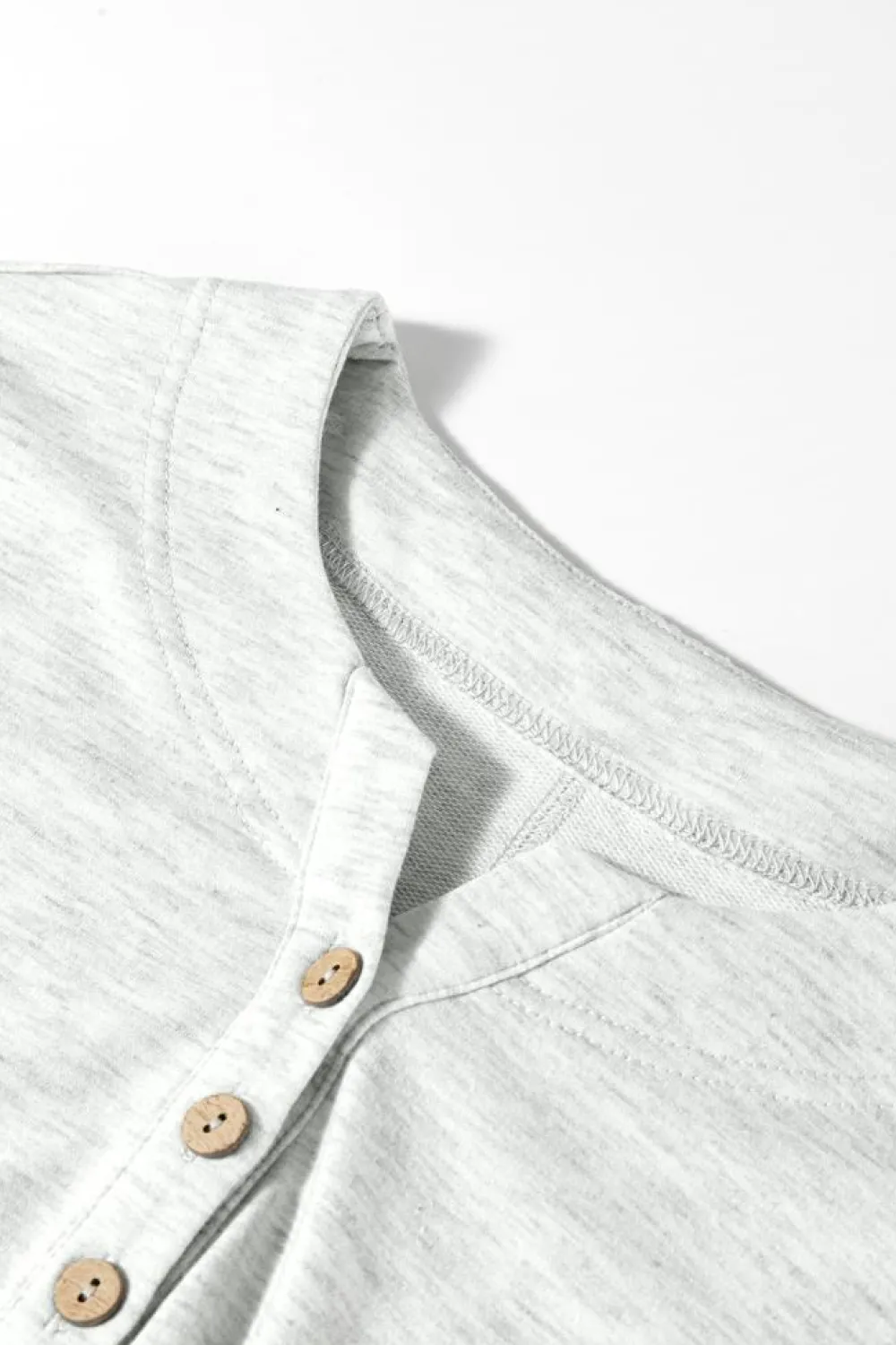 Sale Dear-Lover Two Tone Contrast Waffle Knit Patched Buttoned V Neck Top Light Grey