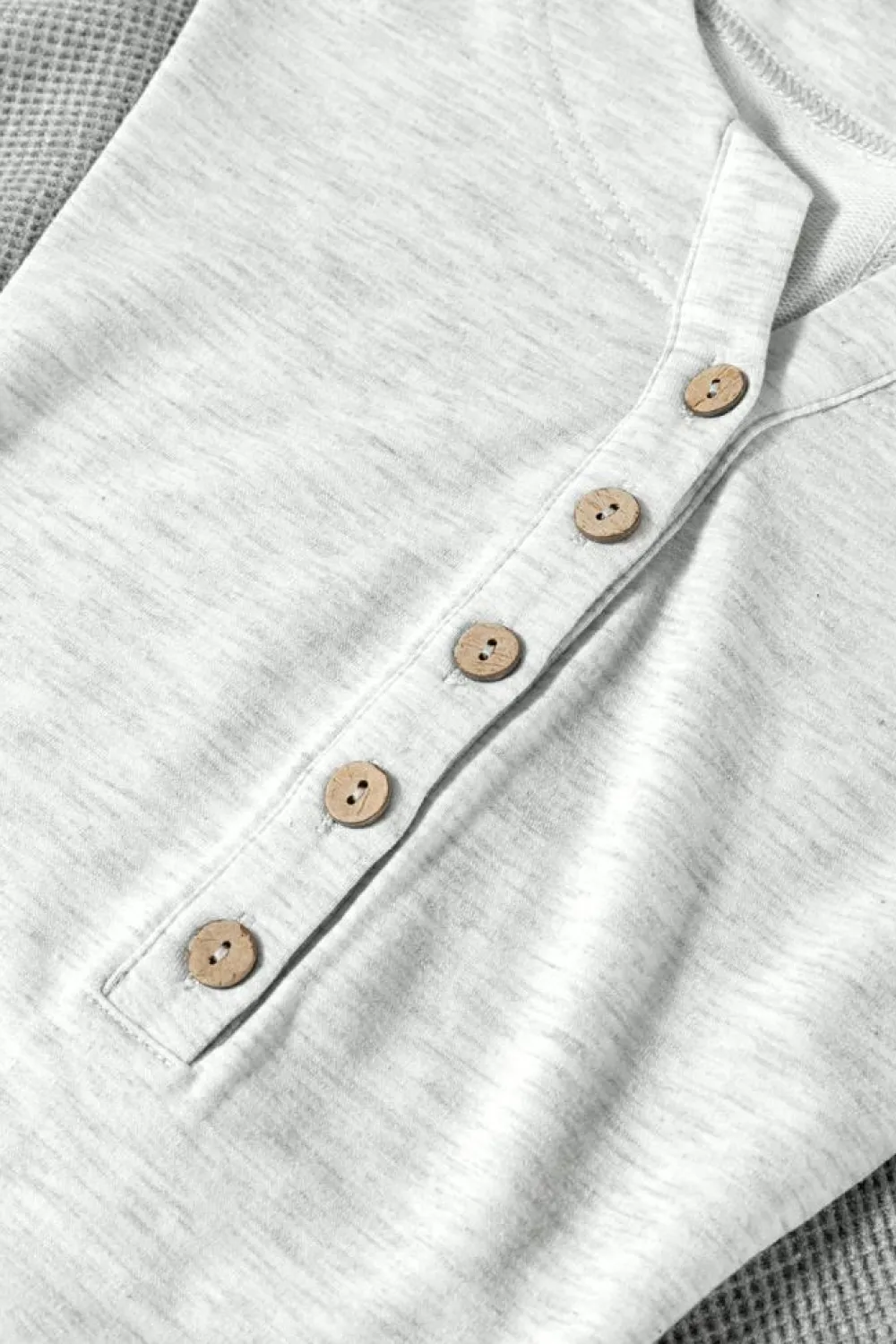Sale Dear-Lover Two Tone Contrast Waffle Knit Patched Buttoned V Neck Top Light Grey