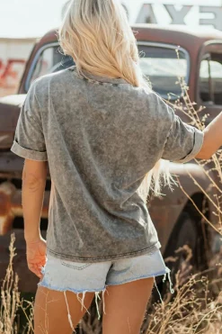 Best Dear-Lover Western Steer Head Tie Dye Print Crew Neck T Shirt Light Grey